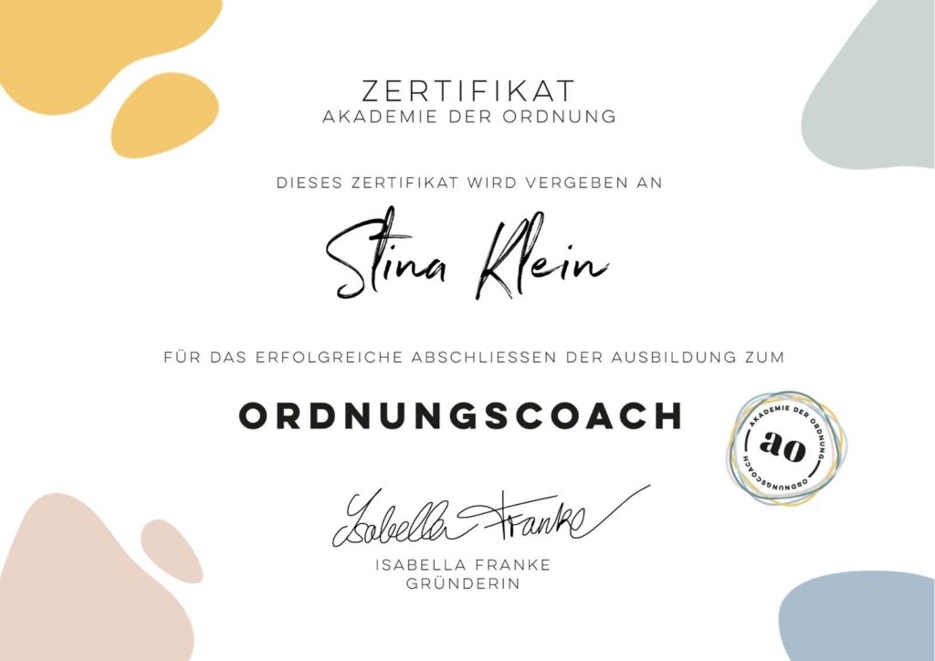 Ordnungscoach Zertifikat Stina Klein