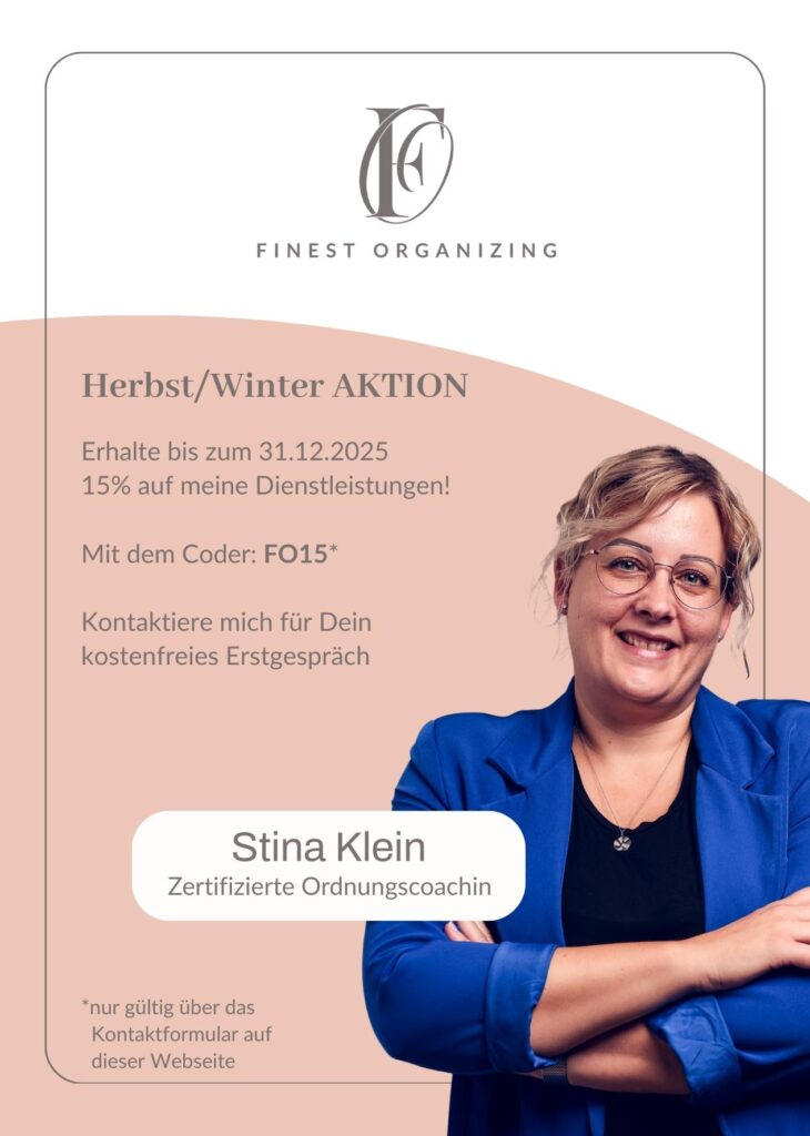 Rabattaktion Herbst WInter ORdnungscoach 15% Rabatt